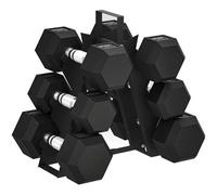 SPORTNOW Set Manubri Esagonali con Rack, 2x4kg 2x6kg 2x8kg, Nero