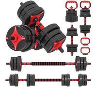 SPORTNOW Set Manubri Regolabili 5 in 1 da 20/25/30kg Totali, Nero e Rosso | Set Pesi Palestra Utilizzabile come Kettlebell, Manubri, Bilanciere, Supporto per Flessioni, Allenamento a Palestra Casa
