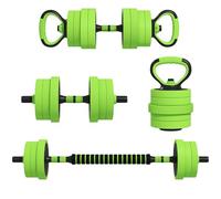 SPORTNOW Set Pesi da Palestra 4 in 1 da 20kg Totali in Plastica e Sabbia, Set Manubri Regolabili Utilizzabile come Kettlebell, 2 Manubri, Bilanciere e Supporto per Flessioni, Verde