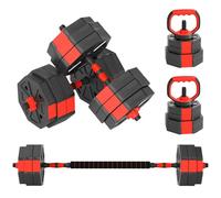 SPORTNOW Set Pesi da Palestra 4 in 1 da 30kg Totali in Plastica e Sabbia, Set Manubri Regolabili Utilizzabile come Kettlebell, Manubri, Bilanciere e Supporto per Flessioni, Rosso