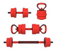 SPORTNOW Set Pesi da Palestra 4 in 1 da 30kg Totali in Plastica e Sabbia, Set Manubri Regolabili Utilizzabile come Kettlebell, 2 Manubri, Bilanciere e Supporto per Flessioni, Rosso