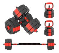 SPORTNOW Set Pesi Palestra 4 in 1 30kg con Kettlebell, Manubri, Bilanciere Rosso