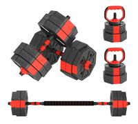 SPORTNOW Set Pesi Palestra 4 in 1 30kg con Manubri, Kettlebell, Bilanciere Rosso