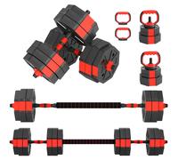 SPORTNOW Set Pesi Palestra 6 in 1 30kg con Manubri, Kettlebell, Bilanciere Rosso