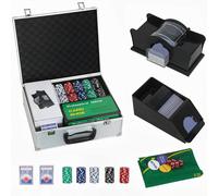 SPORTNOW Set Poker con 300 Fiches, Mescolatore Carte e Distributore, Valigetta