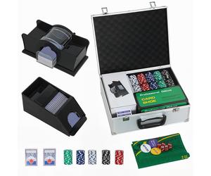 SPORTNOW Set Poker con 300 Fiches, Mescolatore e Distributore Carte e Valigetta