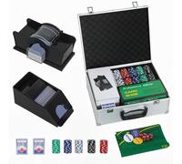 SPORTNOW Set Poker con Fiches, Mescolatore Carte e Distributore, Valigetta
