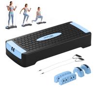 SPORTNOW Step board altezza regolabile, 2 livelli (11/16 cm), blu | Stepper aerobico, 2 fasce di resistenza, tappeto antiscivolo, panca step antiscivolo, per casa, palestra, ufficio.
