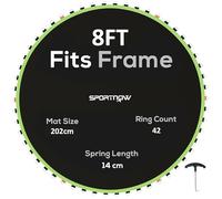SPORTNOW Tappetino di ricambio per tappeto elastico con otto file di cuciture, strumento di trazione a molla, 42 ganci a V, per trampolino da 2,4 m, con molle da 14 cm, tappeto elastico verde