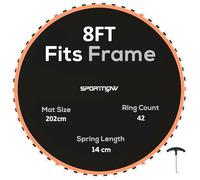 SPORTNOW Tappeto elastico con 42 anelli a V, 8 file di cuciture, resistente ai raggi UV, arancione, rotondo da 2,4 m, unisex, per adulti e bambini