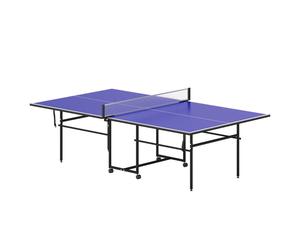 SPORTNOW Tavolo da Ping Pong Pieghevole per Interni con Ruote Girevoli, Rete, Racchette e Palline, Blu Aosom Italy