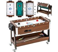 SPORTNOW Tavolo Multigioco 3 in 1, Tavolo da Gioco Multifunzione Reversibile con 4 Ruote Bloccabili, Ripiano Portaoggetti, con Calcio Balilla, Air Hockey, Biliardo, per Adulti Bambini Casa Feste Bar