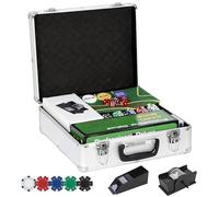 SPORTNOW Valigetta da poker Set completo da poker 500 fiches, custodia in ABS, carte da gioco, dadi, dealer, tappetino, chiavi, per giochi di blackjack e Texas Holdem