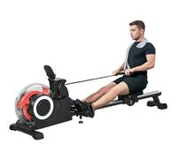 SPORTNOW Vogatore Pieghevole per Casa a 6 Livelli di Resistenza, Vogatore ad Acqua Salvaspazio con Display LCD, Ruote e Supporto per Telefono, in Acciaio, per Casa Fitness Allenamento, Rosso