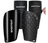 Sportout Bambini Giovani Adulti Calcio parastinchi Elastico, con Maniche, Offre Protezione Completa per Le Gambe (L, Nero)