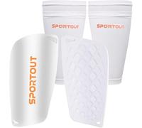 Sportout Bambini Giovani Adulti Calcio parastinchi Elastico, con Maniche, Offre Protezione Completa per Le Gambe (White, L)
