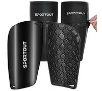 Sportout Bambini Giovani Adulti Calcio parastinchi Elastico, con Maniche, Offre Protezione Completa per Le Gambe (S, Nero)