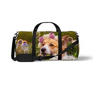 Sports Gym Duffle Bag for Yoga Dancing, Overnight Weekender Travel Bag Beautiful Summer Corgi, Workout Carry On Shoulder Bag for Women Men
