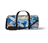 Sports Gym Duffle Bag for Yoga Dancing, Overnight Weekender Travel Bag Blue Flower Texture, Workout Carry On Shoulder Bag for Women Men