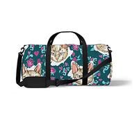 Sports Gym Duffle Bag for Yoga Dancing, Overnight Weekender Travel Bag Cat Flower Art, Workout Carry On Shoulder Bag for Women Men