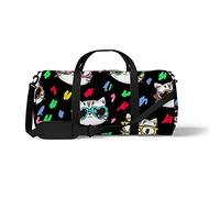 Sports Gym Duffle Bag for Yoga Dancing, Overnight Weekender Travel Bag Cute Cat with Glasses, Workout Carry On Shoulder Bag for Women Men