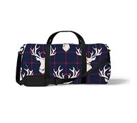 Sports Gym Duffle Bag for Yoga Dancing, Overnight Weekender Travel Bag Deer Head Grid Background, Workout Carry On Shoulder Bag for Women Men