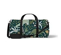 Sports Gym Duffle Bag for Yoga Dancing, Overnight Weekender Travel Bag Dinosaurs Green Leaves Flowers, Workout Carry On Shoulder Bag for Women Men