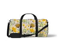 Sports Gym Duffle Bag for Yoga Dancing, Overnight Weekender Travel Bag Elegant Yellow Flower, Workout Carry On Shoulder Bag for Women Men
