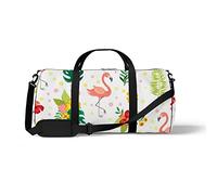 Sports Gym Duffle Bag for Yoga Dancing, Overnight Weekender Travel Bag Flamingo Flowers Palm Leaves, Workout Carry On Shoulder Bag for Women Men