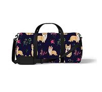 Sports Gym Duffle Bag for Yoga Dancing, Overnight Weekender Travel Bag Flower and Corgi, Workout Carry On Shoulder Bag for Women Men