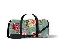 Sports Gym Duffle Bag for Yoga Dancing, Overnight Weekender Travel Bag Flower Green Design, Workout Carry On Shoulder Bag for Women Men