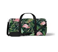 Sports Gym Duffle Bag for Yoga Dancing, Overnight Weekender Travel Bag Green Palm Leaves Flamingo, Workout Carry On Shoulder Bag for Women Men