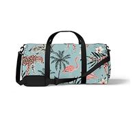 Sports Gym Duffle Bag for Yoga Dancing, Overnight Weekender Travel Bag Leopard Pink Flamingo, Workout Carry On Shoulder Bag for Women Men
