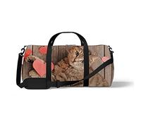 Sports Gym Duffle Bag for Yoga Dancing, Overnight Weekender Travel Bag Loving Cute Cat, Workout Carry On Shoulder Bag for Women Men