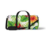 Sports Gym Duffle Bag for Yoga Dancing, Overnight Weekender Travel Bag Palm Leaves Flowers Butterflies, Workout Carry On Shoulder Bag for Women Men