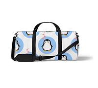 Sports Gym Duffle Bag for Yoga Dancing, Overnight Weekender Travel Bag Penguin with Pink Heart, Workout Carry On Shoulder Bag for Women Men
