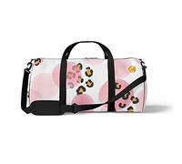 Sports Gym Duffle Bag for Yoga Dancing, Overnight Weekender Travel Bag Pink Circle Leopard Print, Workout Carry On Shoulder Bag for Women Men