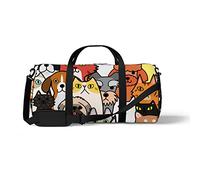 Sports Gym Duffle Bag for Yoga Dancing, Overnight Weekender Travel Bag Seamless Doodle Dogs Cats, Workout Carry On Shoulder Bag for Women Men