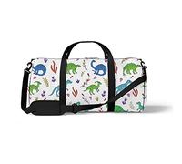 Sports Gym Duffle Bag for Yoga Dancing, Overnight Weekender Travel Bag Sketch Dinosaurs Floral, Workout Carry On Shoulder Bag for Women Men