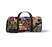 Sports Gym Duffle Bag for Yoga Dancing, Overnight Weekender Travel Bag Skull Flower Art, Workout Carry On Shoulder Bag for 17.6 x 9 inch