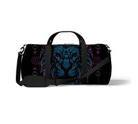Sports Gym Duffle Bag for Yoga Dancing, Overnight Weekender Travel Bag the Lion Sacred Geometry, Workout Carry On Shoulder Bag for Women Men