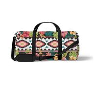 Sports Gym Duffle Bag for Yoga Dancing, Overnight Weekender Travel Bag Tropical Flower Geometric Background, Workout Carry On Shoulder Bag for Women Men