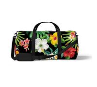 Sports Gym Duffle Bag for Yoga Dancing, Overnight Weekender Travel Bag Tropical Flower Leaf Butterfly, Workout Carry On Shoulder Bag for Women Men