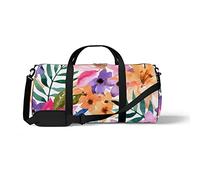 Sports Gym Duffle Bag for Yoga Dancing, Overnight Weekender Travel Bag Tropical Flowers, Workout Carry On Shoulder Bag for Women Men