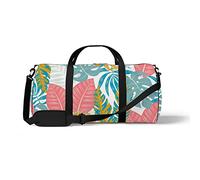 Sports Gym Duffle Bag for Yoga Dancing, Overnight Weekender Travel Bag Tropical Leaves Light Color, Workout Carry On Shoulder Bag for Women Men