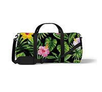 Sports Gym Duffle Bag for Yoga Dancing, Overnight Weekender Travel Bag Tropical Palm Leaves Flowers, Workout Carry On Shoulder Bag for Women Men