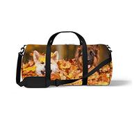 Sports Gym Duffle Bag for Yoga Dancing, Overnight Weekender Travel Bag Two Dogs Lying in Leaves, Workout Carry On Shoulder Bag for Women Men