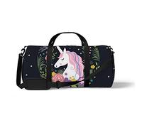 Sports Gym Duffle Bag for Yoga Dancing, Overnight Weekender Travel Bag Unicorn Flower, Workout Carry On Shoulder Bag for Women Men