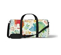 Sports Gym Duffle Bag for Yoga Dancing, Overnight Weekender Travel Bag Watercolor Dinosaurs Flowers, Workout Carry On Shoulder Bag for Women Men