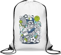 Sports Robot Jack of All Trades Champion of Everything Gym Sack Casual Drawstring Bag Bianco